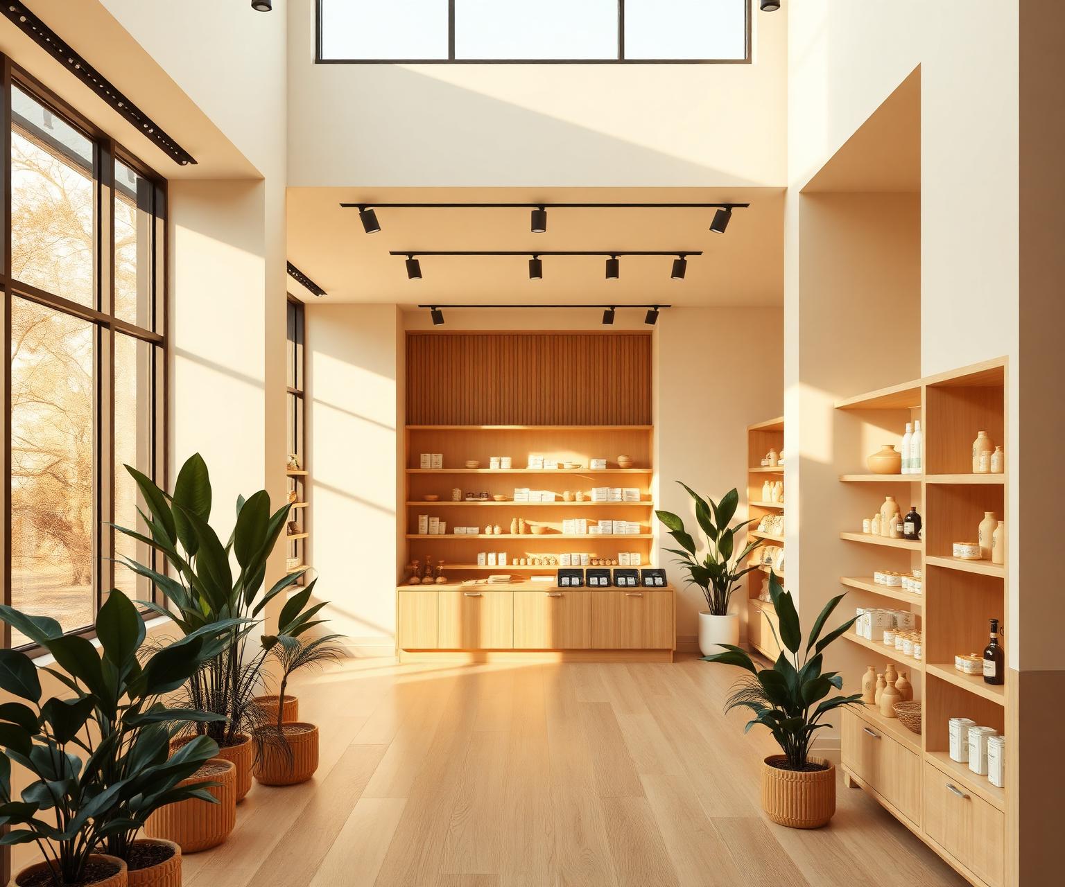 Espaço interno do pet shop com design moderno e acolhedor